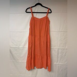 Knox Rose dress SZ L orange crinkle look tiered with ruffle Bohemian chic